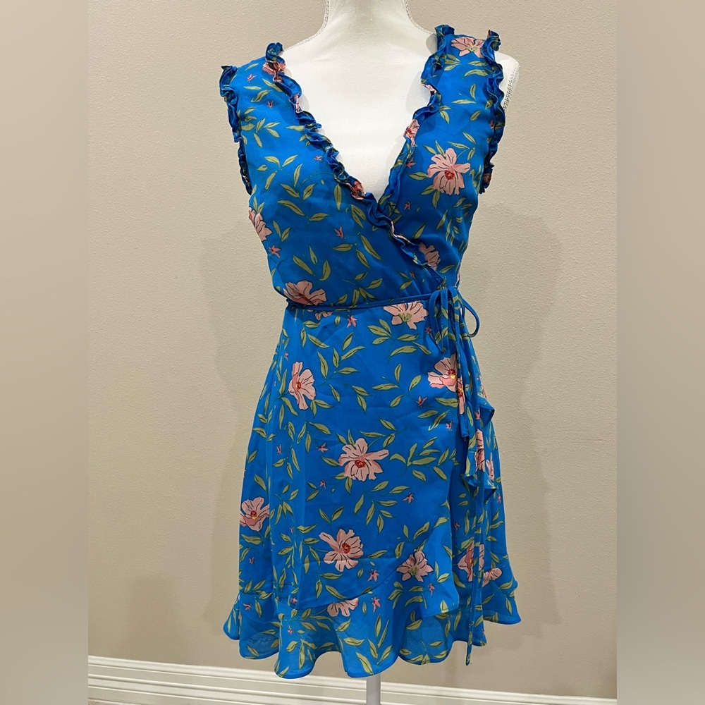 Lulu's Vibrant Blue Floral Mini Dress 0012 - Picture 1 of 6